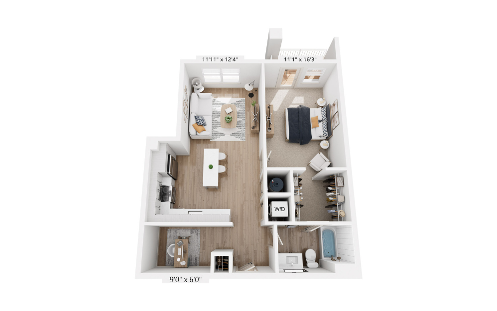 A2 - 1 bedroom floor plan layout with 1 bathroom and 814 square feet