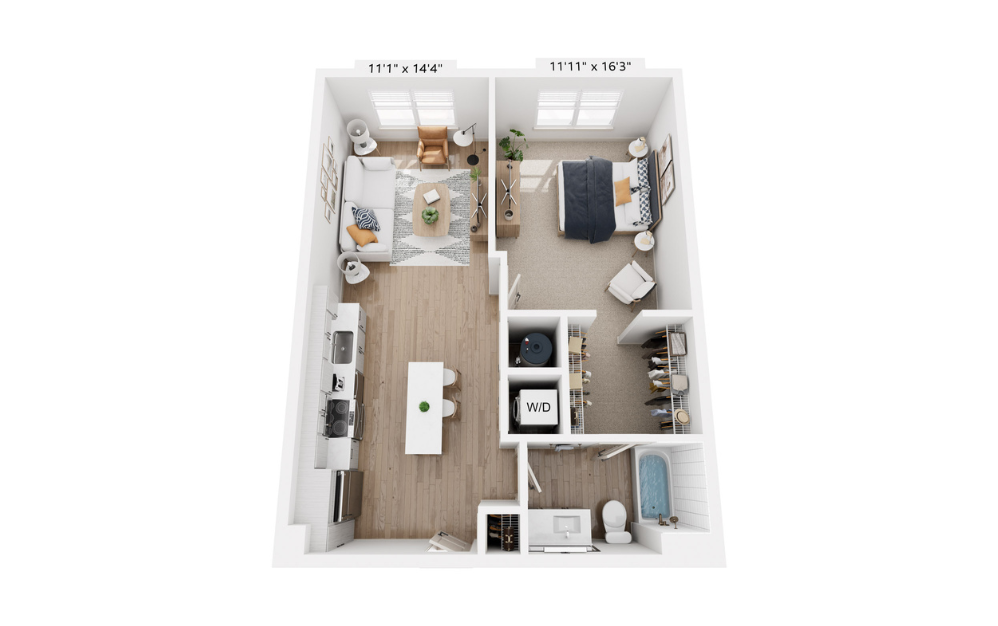 A5 - 1 bedroom floor plan layout with 1 bathroom and 738 square feet