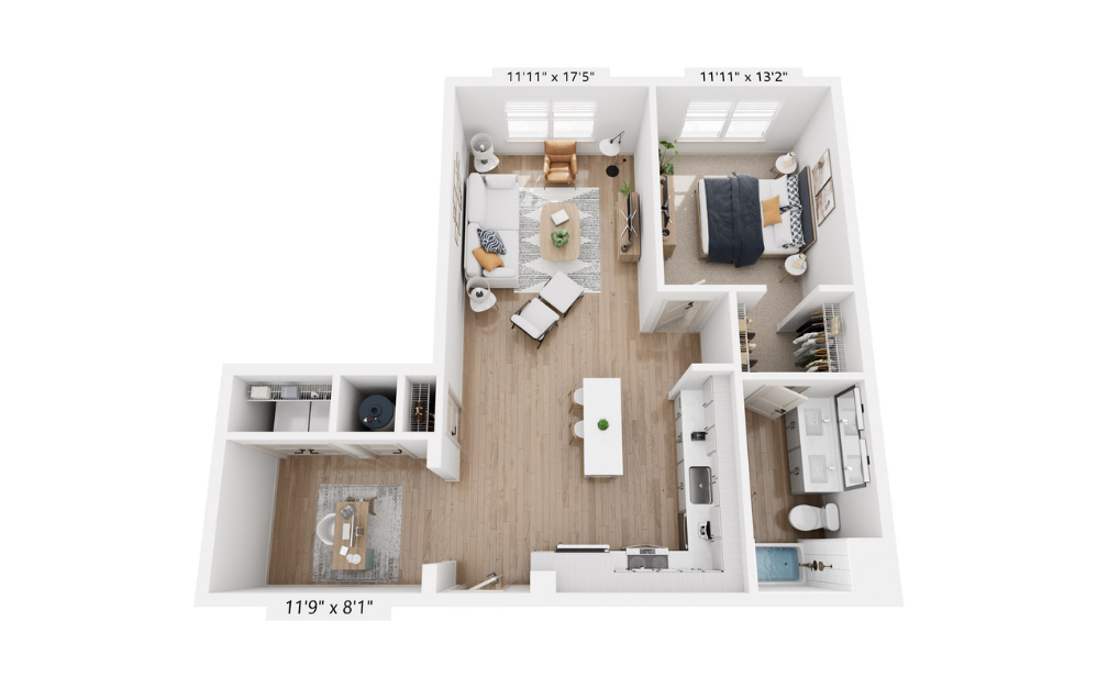 A6 - 1 bedroom floor plan layout with 1 bathroom and 883 square feet