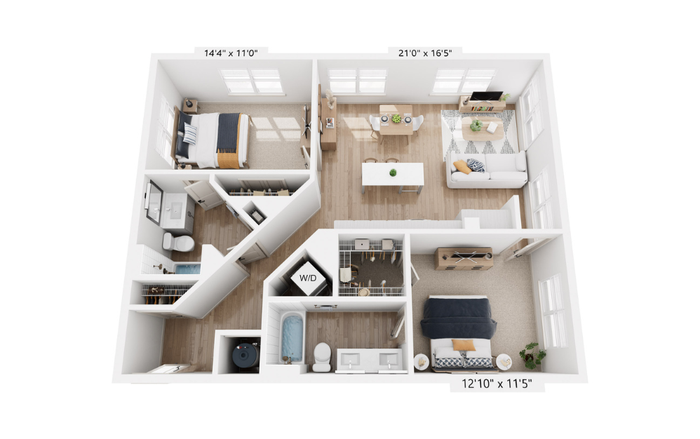 B4 - 2 bedroom floor plan layout with 2 bathrooms and 1062 square feet